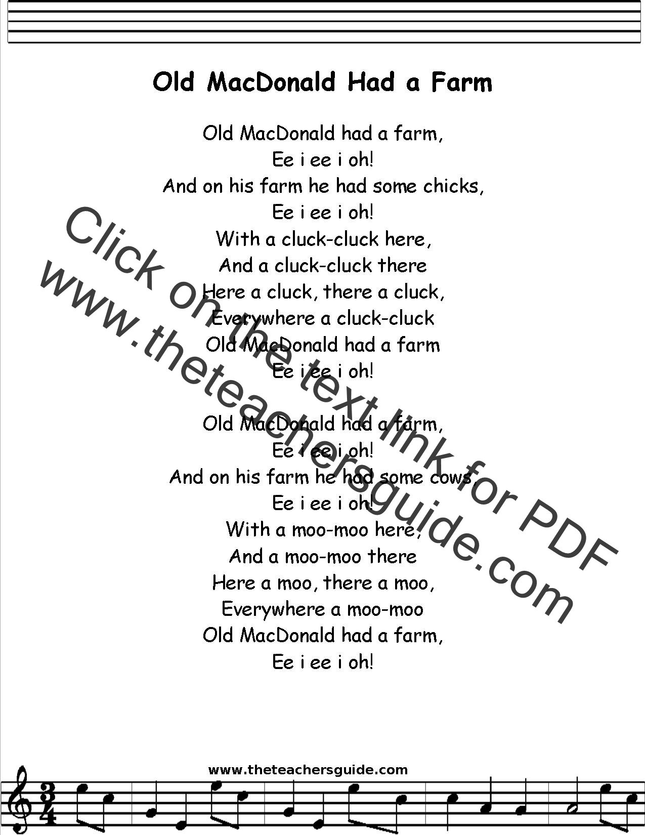 Old MacDonald Had a Farm Lyrics, Printout, MIDI, and Video