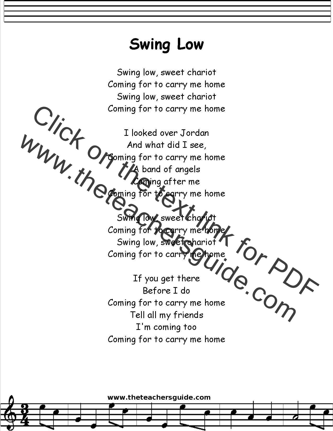 Swing Low, Sweet Chariot Lyrics, Printout, MIDI, and Video